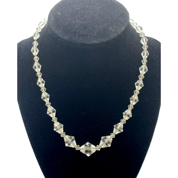 Vintage Faceted Crystal Art Deco Sterling Silver Graduated Bead Necklace 16" - Picture 9 of 9